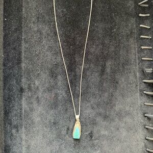 Opal Inlay Sterling Silver Navajo Handmade Pendant with Sterling Silver Chain